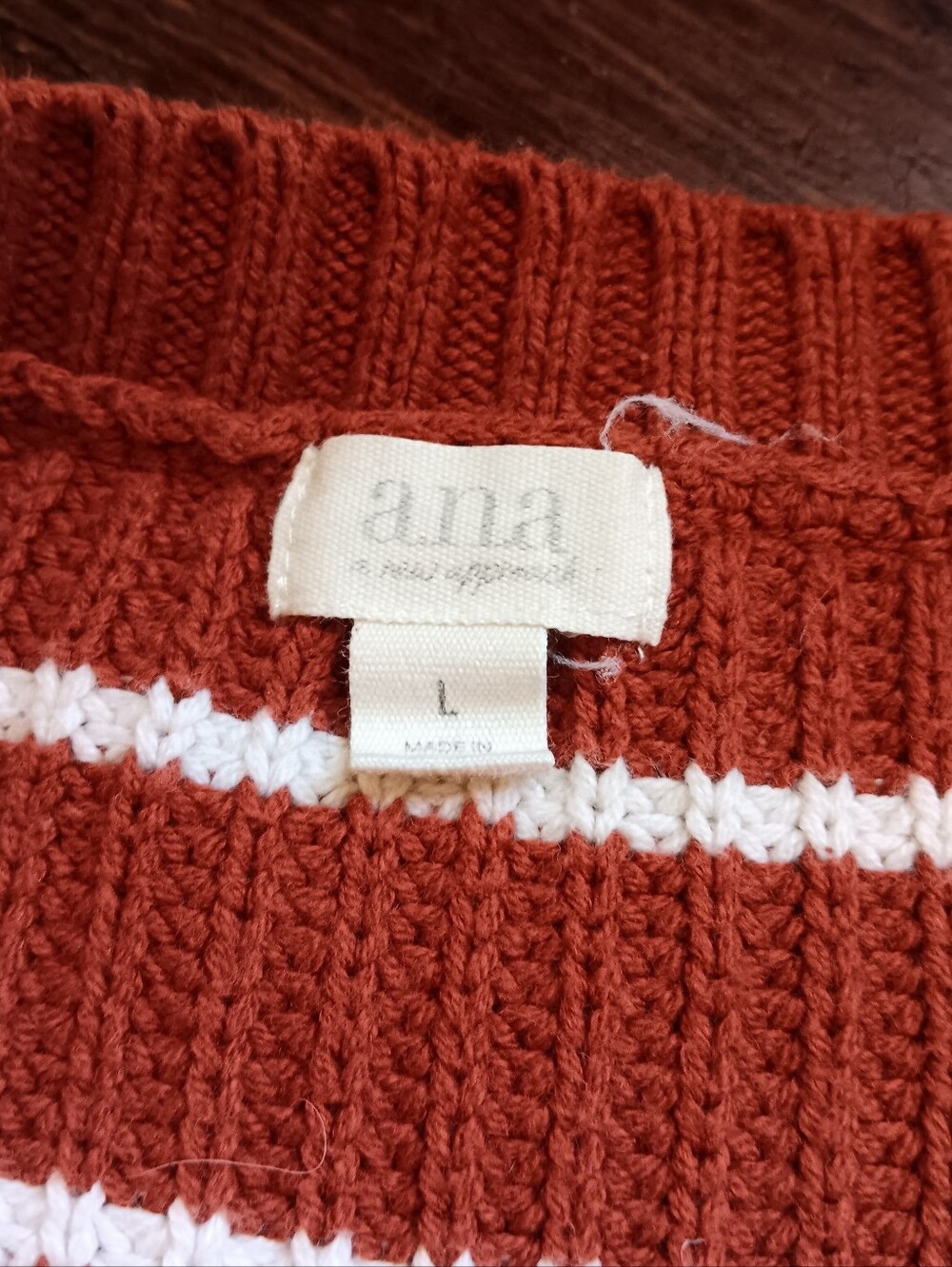 A.n.a Brown & Ivory Striped Knit Sweater, Size Large, Knit Fall Casual Pullover - Picture 5 of 6
